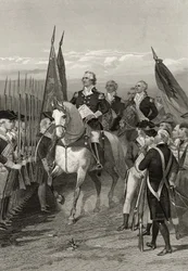 George Washington neemt het bevel over het leger, 1775, uit 